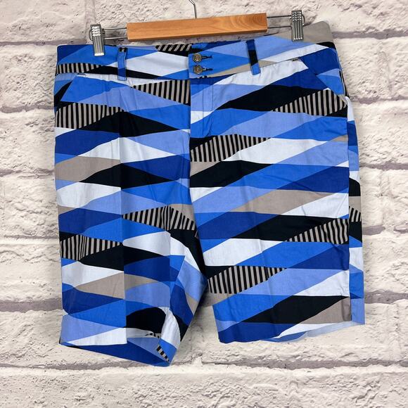 LOUDMOUTH GOLF Women's 16 Blue‎ Geometric Diamond All Over Fun Bermuda 9" Shorts - Picture 2 of 9